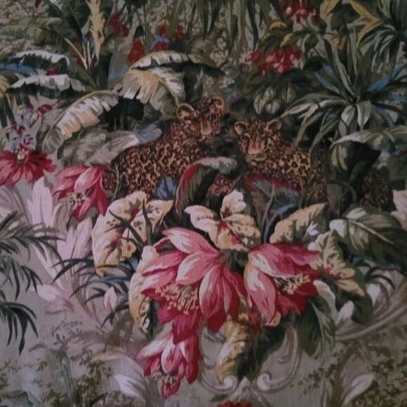 "Vintage Jungle" Leopards & Floral Design Upholstery Fabric 7 Yards - Picture 1 of 6